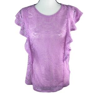 Apt 9 Top Burn Out Semi Sheer Flutter Sleeve Blouse Size M